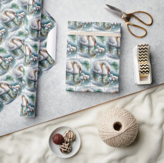 Moeder zwaan met cygnet cadeaupapier (Crafts)