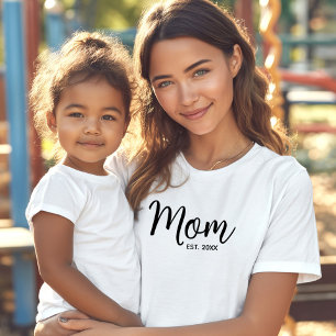 Moeder Zwarte Script Oprichtingsdatum Minimal Bold T-shirt