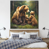Moederbeer met welpen in een bosomgeving canvas afdruk (Insitu (Slaapkamer))