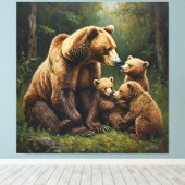 Moederbeer met welpen in een bosomgeving canvas afdruk (Insitu (Houten vloer))