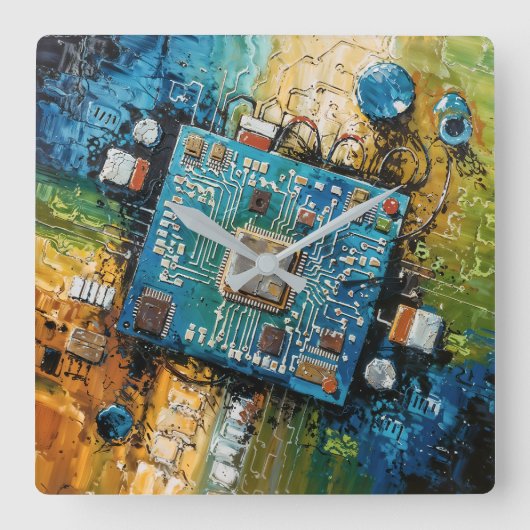 Moederbord - Abstracte Computer Tech Kunst Vierkante Klok (Voorkant)