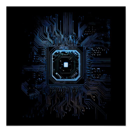Moederbord Microchip Zwart IT Computer Achtergrond Perfect Poster (Voorkant)