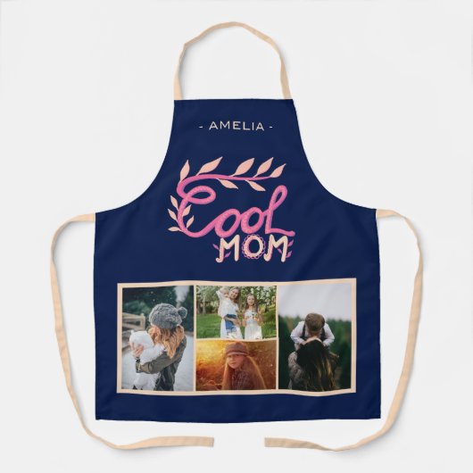 Moederdag 4 Foto Apron Cool Mam Hand Lettering Schort (Voorkant)