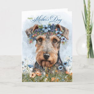 Moederdag Airedale Terriër Hond met Wildbloemen Feestdagen Kaart