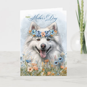 Moederdag Amerikaanse Eskimo Hond met Wildflower Feestdagen Kaart