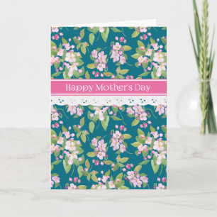 Moederdag Apple Blossom, Lace Trim Dark Blue Kaart