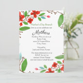 Moederdag Aquarel Rode Bloemen Brunch Kaart (Staand voorkant)