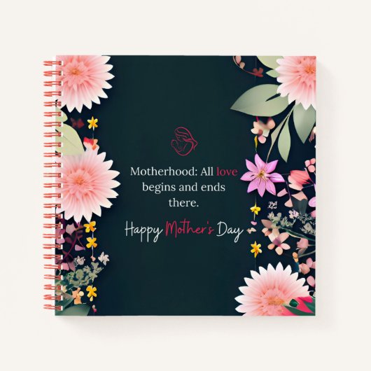 Moederdag bericht in zwart aanpasbaar notitieboek (Voorkant)