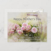 Moederdag, bijbelsalm 147:11 Roze rozen Briefkaart (Voorkant / Achterkant)