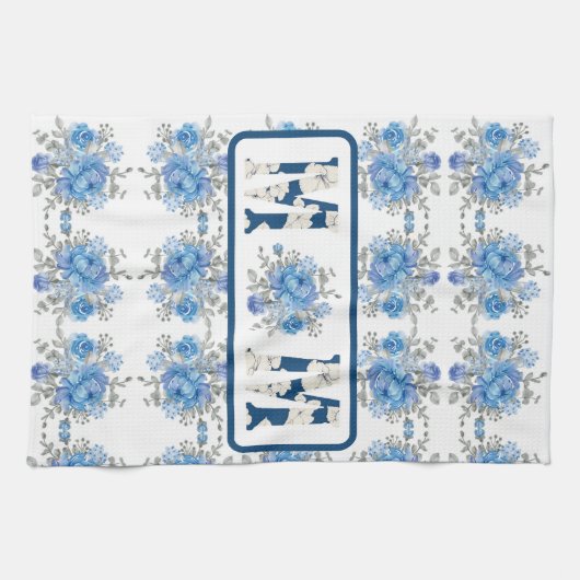 Moederdag Blauw Bloemen Mam Theedoek (Horizontaal)