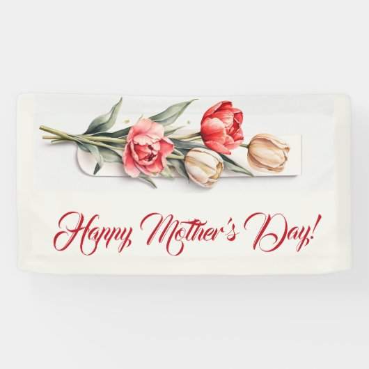 Moederdag Bloemen Tulpen Waterverf Spandoek (Horizontaal)