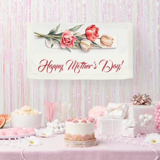 Moederdag Bloemen Tulpen Waterverf Spandoek (Feest)