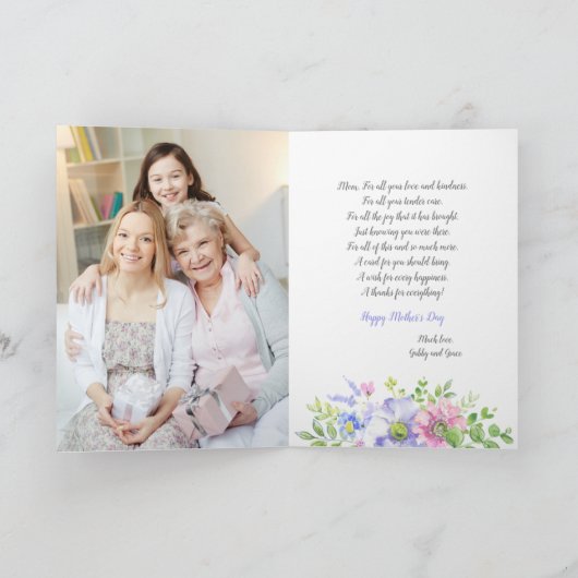 Moederdag bloemenkaart (optionele foto) kaart (Binnen)