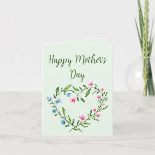 Moederdag bloemenkrans liefdeshart bedankkaart