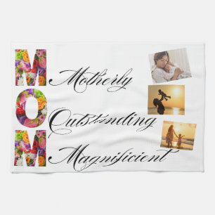 Moederdag bloemlettering met foto's theedoek