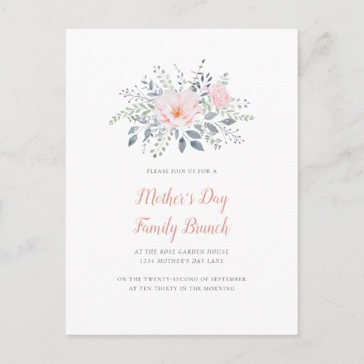 moederdag Blush Floral Invitation Uitnodiging Briefkaart (Voorkant)
