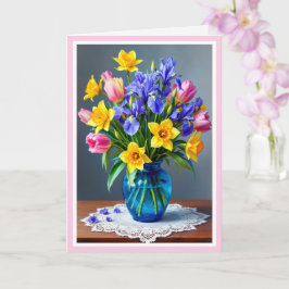 Moederdag Boeket van narcissen Iris & Tulpen Kaart