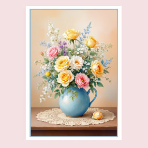 Moederdag Boeket van Rozen & Wildflowers Kaart