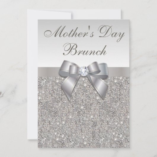 moederdag Brunch Faux Silver Jewels en Bow Kaart (Voorkant)