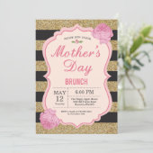 moederdag Brunch Invitation Pink Floral Flower Kaart (Staand voorkant)