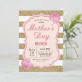 moederdag Brunch Invitation Pink Floral Flower Kaart (Staand voorkant)