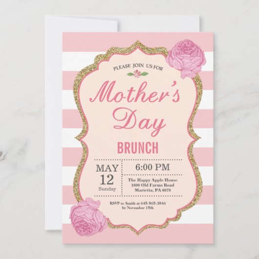 moederdag Brunch Invitation Pink Floral Flower Kaart (Voorkant)