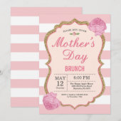 moederdag Brunch Invitation Pink Floral Flower Kaart (Voorkant / Achterkant)