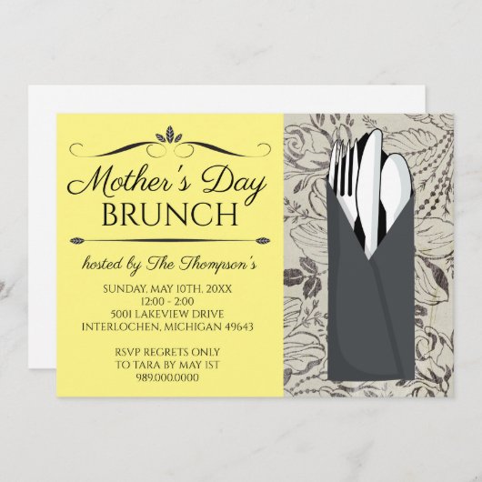 Moederdag Brunch Invitations (geel) Kaart (Voorkant / Achterkant)