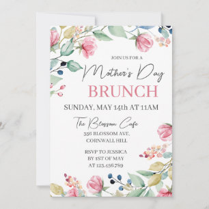 Moederdag Brunch Pink Floral Greenery Kaart