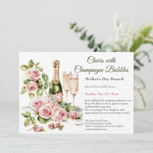 Moederdag brunch - Proost met champagne bubbel Kaart (Staand voorkant)