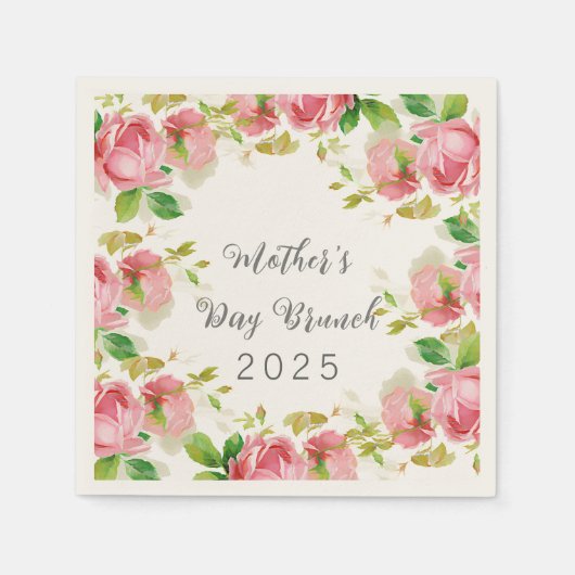 Moederdag Brunch - roze rozen Servet (Voorkant)