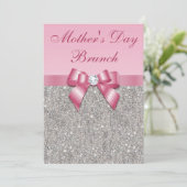 moederdag Brunch Silver Jewels Pink Faux Bow Kaart (Staand voorkant)