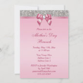 moederdag Brunch Silver Jewels Pink Faux Bow Kaart (Achterkant)