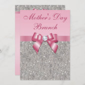 moederdag Brunch Silver Jewels Pink Faux Bow Kaart (Voorkant / Achterkant)