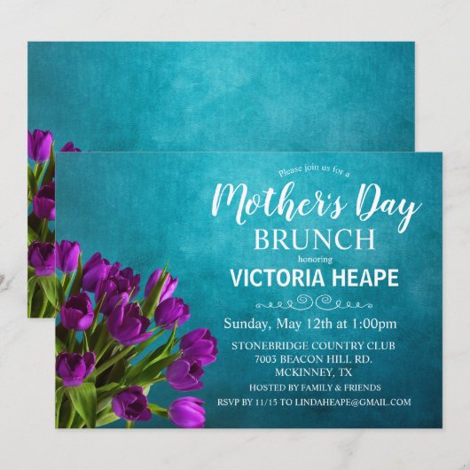 Moederdag brunch tulp bloem uitnodiging (Voorkant / Achterkant)