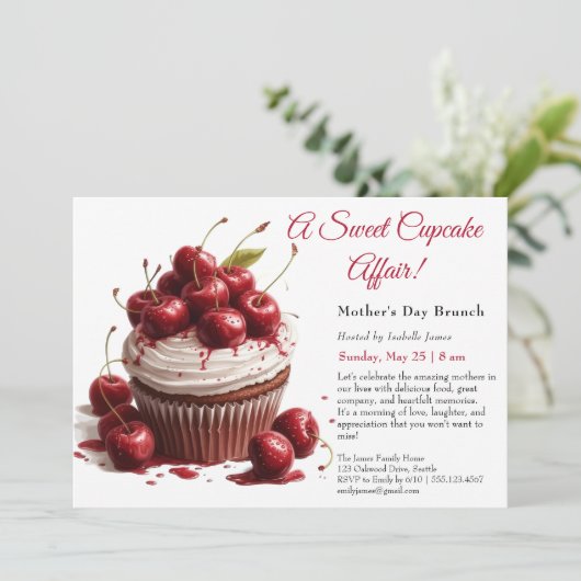 Moederdag brunch uitnodiging – Cupcake affaire (Staand voorkant)