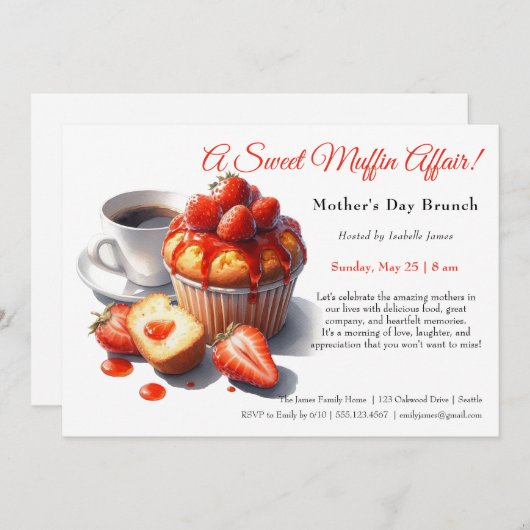 Moederdag brunch uitnodiging - Muffins affaire (Voorkant / Achterkant)