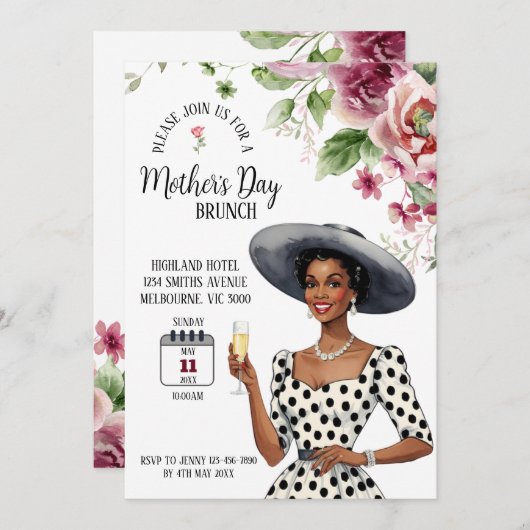 Moederdag Brunch Uitnodiging - Stijlvolle dame (Voorkant / Achterkant)