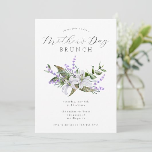 Moederdag Brunch | Uitnodiging van witte flora (Staand voorkant)