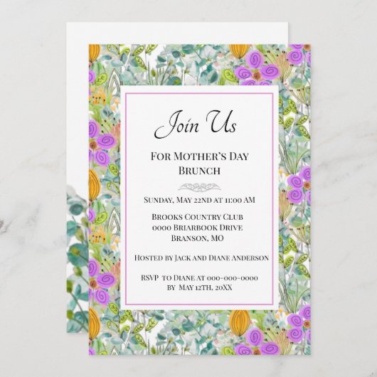 Moederdag Brunch Wildbloemen Greenery Holiday Kaart (Voorkant / Achterkant)