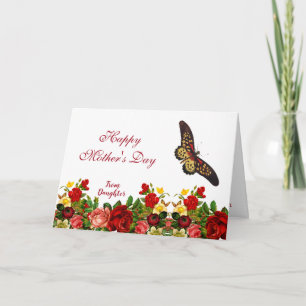Moederdag Butterfly Rustic Rozen Burgundy Floral Kaart