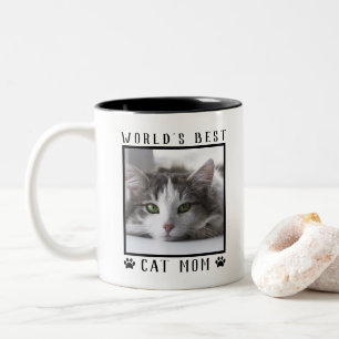 Moederdag cadeau poes Moeder van het Jaar Foto Pla Tweekleurige Koffiemok