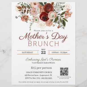 Moederdag Church Brunch Elegante Roze Bloemen Flyer