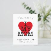 Moederdag citaat ik hou van mijn mam red hart budg (Staand voorkant)