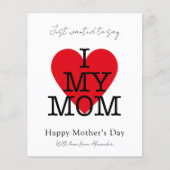 Moederdag citaat ik hou van mijn mam red hart budg (Voorkant)