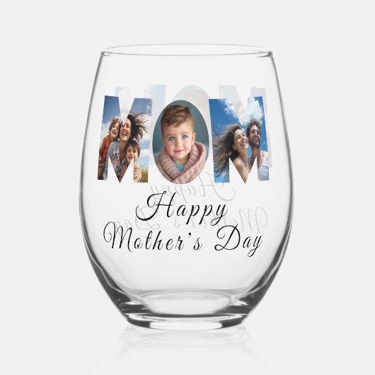 Moederdag Custom 3 Fotocollage Wijnglas Zonder Voet (Voorkant)