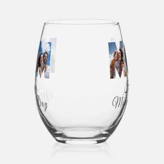 Moederdag Custom 3 Fotocollage Wijnglas Zonder Voet (Links)