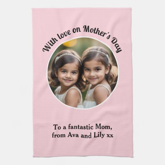 Moederdag Custom Photo Pink Theedoek (Verticaal)
