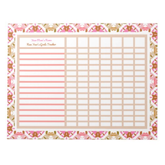 Moederdag Custom Pink New Year's Goals Tracker Notitieblok (Voorkant)