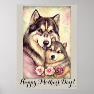 Moederdag Cute Alaskan Malamute Dog Mam Poster
